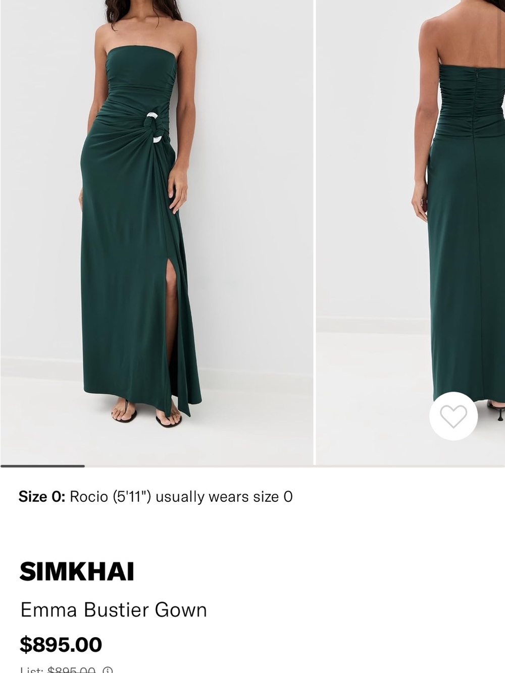 Jonathan Simkhai Emerald Green Strapless Bustier Gown